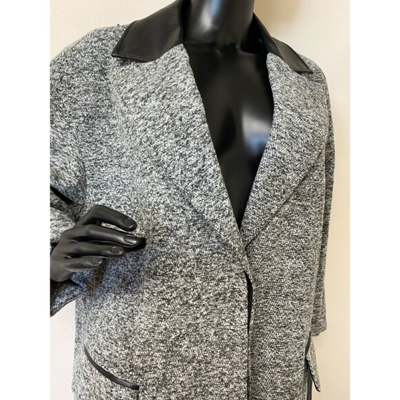 Dkny Women Gray Heathered Faux Leather Trim Long Sleeve Trench Coat Size L NWOT - Picture 2 of 3